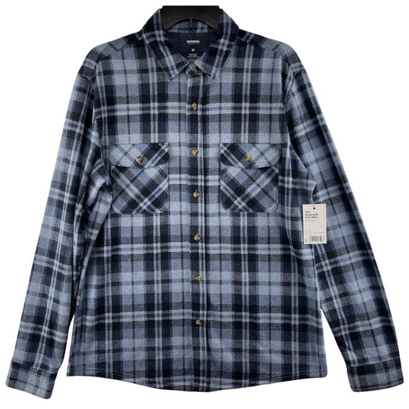 Sonoma Mens Size M Blue Plaid Supersoft Knit Shirt Polyester Blend - Picture 1 of 8